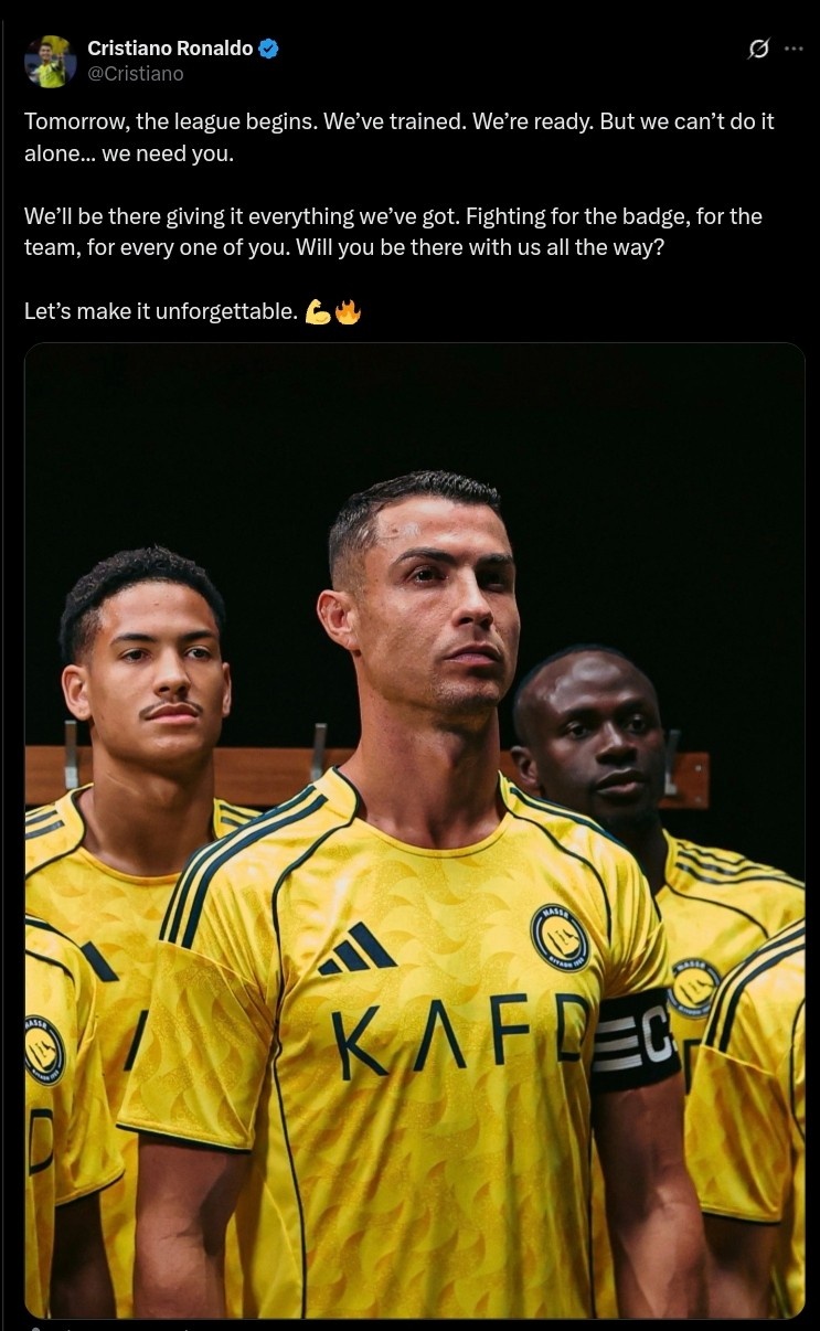 英雄联盟直播-C罗社交媒体发文预热新赛季：联赛明日打响，全队准备就绪！